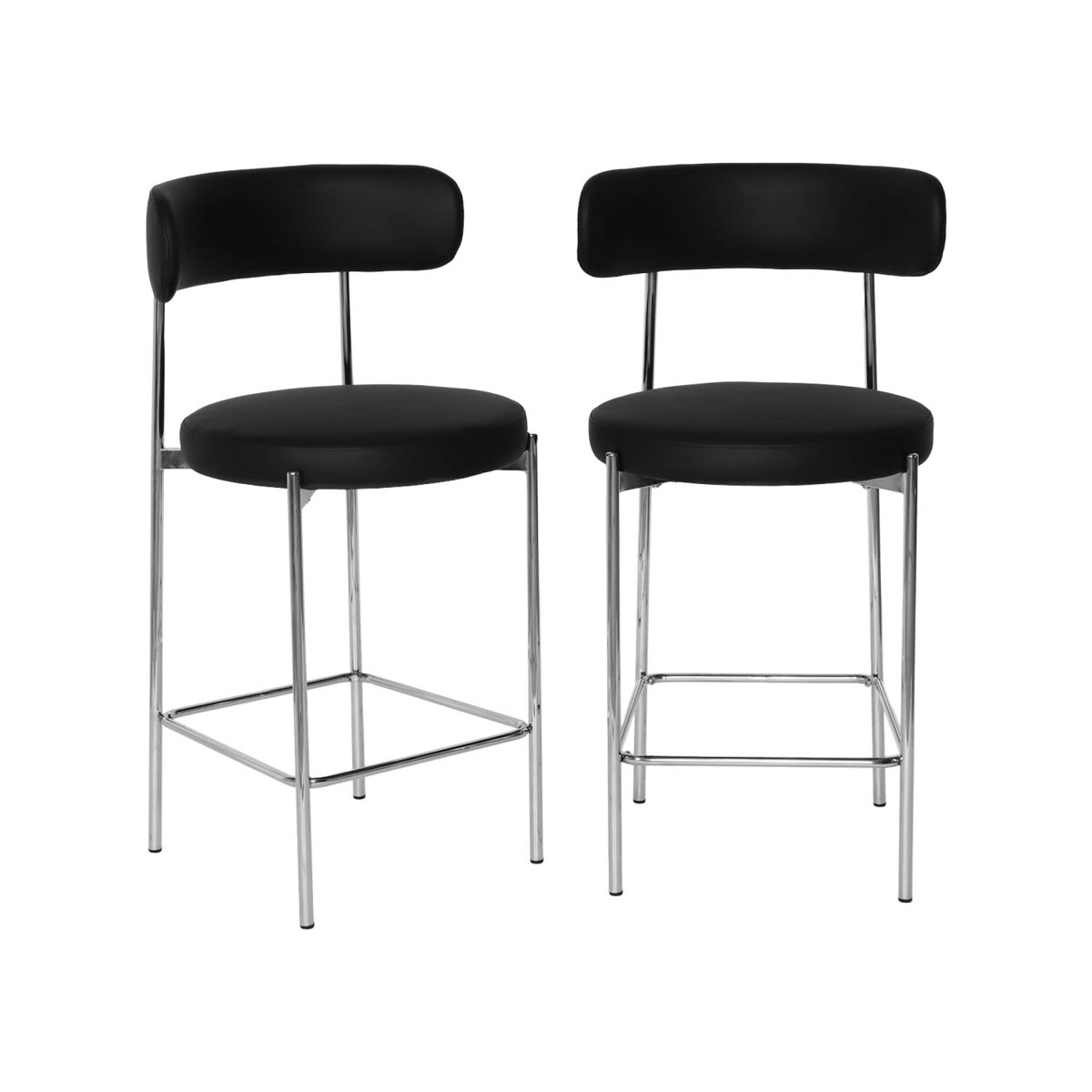 Taburete de bar vintage acero cromado y cuero sintético, set de 2, lola, negro, 51x52x96.5 cm