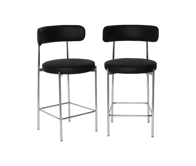 Taburete de bar vintage acero cromado y cuero sintético, set de 2, lola, negro, 51x52x96.5 cm