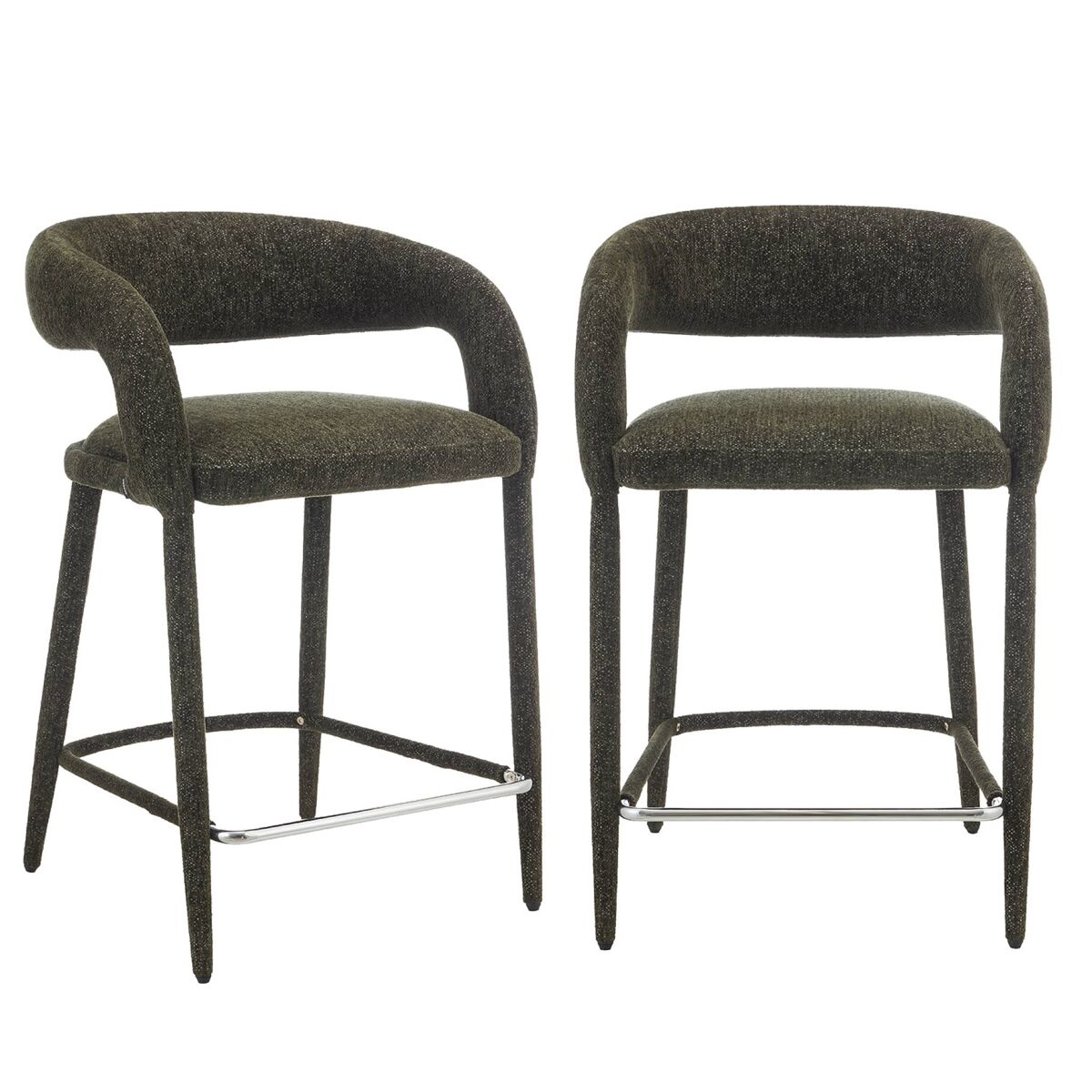 Taburete de bar contemporáneo de tela, set de 2 verde kaki - 56x56x86 cm