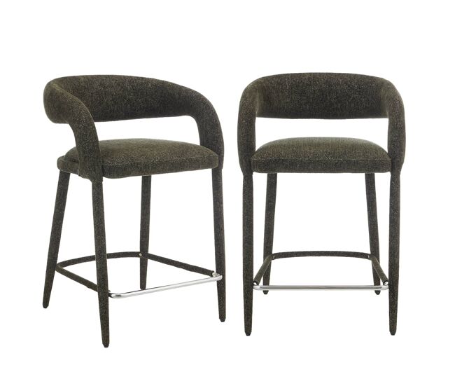 Taburete de bar contemporáneo de tela, set de 2 verde kaki - 56x56x86 cm