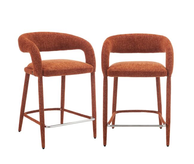 Taburete de bar contemporáneo de tela, set de 2 terracota - 56x56x86 cm