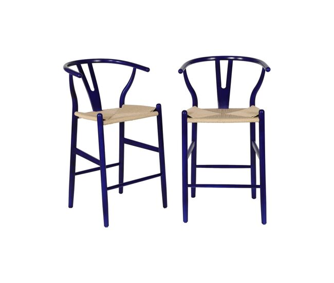 Taburete de bar vintage de madera de haya y cuerdas, set de 2 azul - 55x55x97 cm