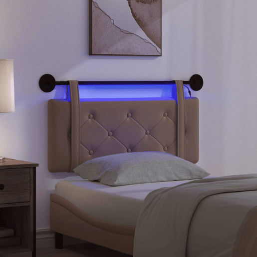 Cabeceira de cama suspensa Com luz LED Cappuccino Couro Sintético