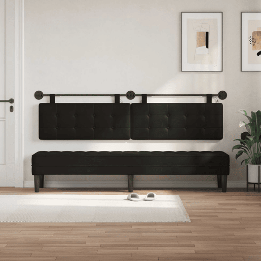 Cabeceira de cama suspensa Com luz LED Preto Couro Sintético