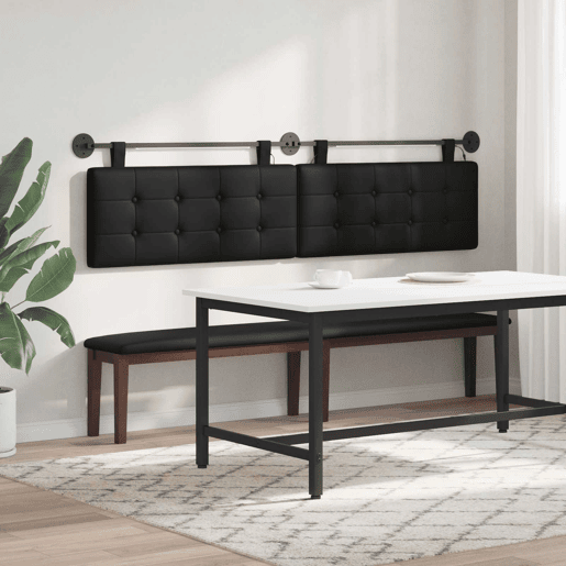 Cabeceira de cama suspensa Com luz LED Preto Couro Sintético