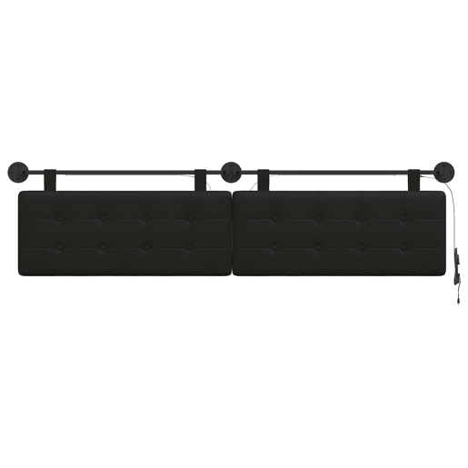Cabeceira de cama suspensa Com luz LED Preto Couro Sintético