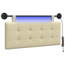 Cabeceira de cama suspensa Com luz LED Creme Couro Sintético