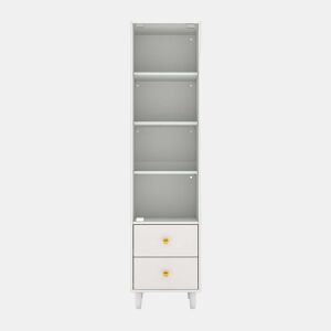 Vitrine 40 x 35 x 165 cm - iluminação LED, portas de vidro, 2 gavetas, puxadores dourados - Branco