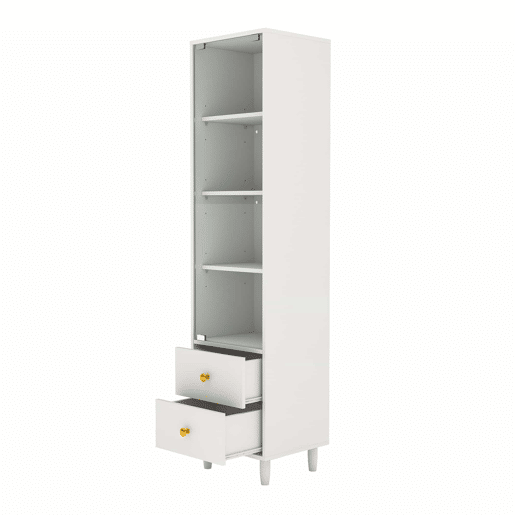 Vitrine 40 x 35 x 165 cm - iluminação LED, portas de vidro, 2 gavetas, puxadores dourados - Branco Vitrine 40 x 35 x 165 cm - iluminação LED, portas de vidro, 2 gavetas, puxadores dourados - Branco