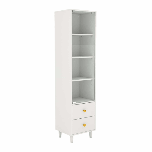 Vitrine 40 x 35 x 165 cm - iluminação LED, portas de vidro, 2 gavetas, puxadores dourados - Branco Vitrine 40 x 35 x 165 cm - iluminação LED, portas de vidro, 2 gavetas, puxadores dourados - Branco