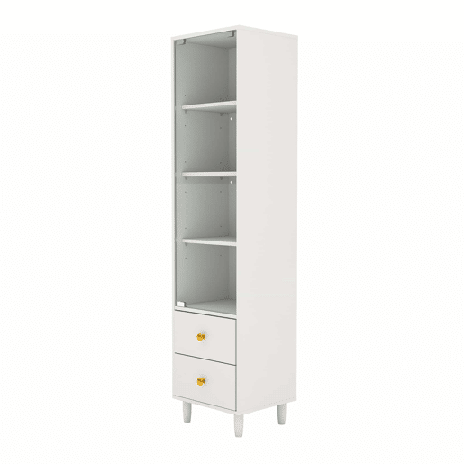 Vitrine 40 x 35 x 165 cm - iluminação LED, portas de vidro, 2 gavetas, puxadores dourados - Branco Vitrine 40 x 35 x 165 cm - iluminação LED, portas de vidro, 2 gavetas, puxadores dourados - Branco