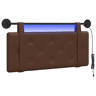 Cabeceira de cama suspensa Com luz LED Castanho Couro Sintético