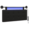 Cabeceira de cama suspensa Com luz LED Preto Couro Sintético