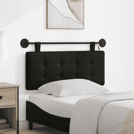 Cabeceira de cama suspensa Com luz LED Preto Couro Sintético