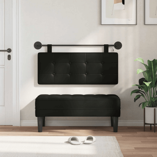 Cabeceira de cama suspensa Com luz LED Preto Couro Sintético