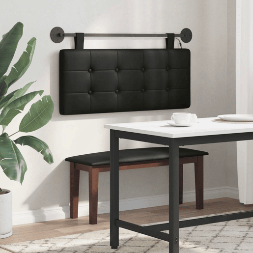 Cabeceira de cama suspensa Com luz LED Preto Couro Sintético