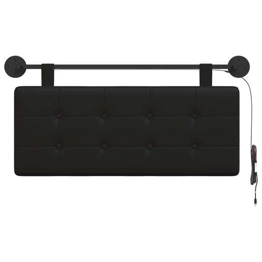 Cabeceira de cama suspensa Com luz LED Preto Couro Sintético