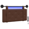 Cabeceira de cama suspensa Com luz LED Castanho Couro Sintético