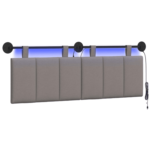 Cabeceira de cama suspensa Com luz LED Cinzento-acastanhado Tecido Cabeceira de cama suspensa Com luz LED Cinzento-acastanhado Tecido