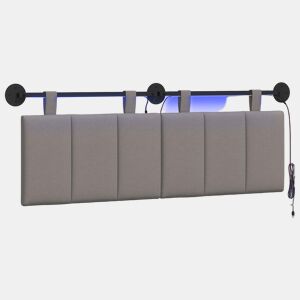 Cabeceira de cama suspensa Com luz LED Cinzento-acastanhado Tecido