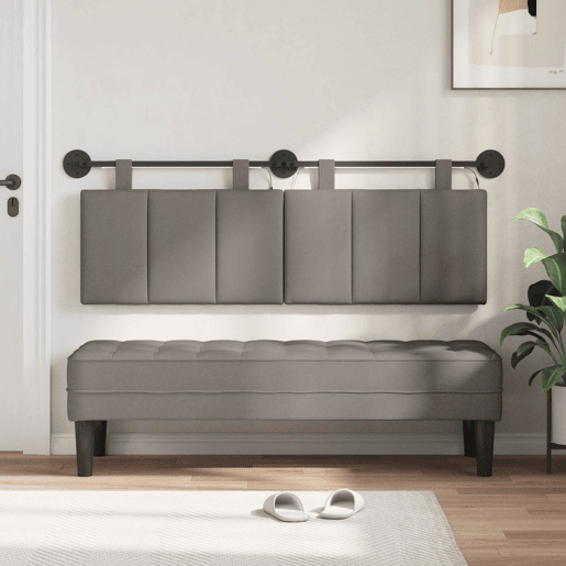 Cabeceira de cama suspensa Com luz LED Cinzento-acastanhado Tecido Cabeceira de cama suspensa Com luz LED Cinzento-acastanhado Tecido