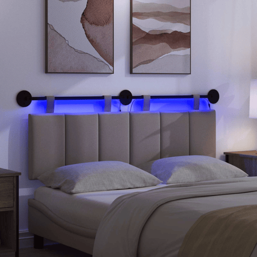 Cabeceira de cama suspensa Com luz LED Cinzento-acastanhado Tecido Cabeceira de cama suspensa Com luz LED Cinzento-acastanhado Tecido