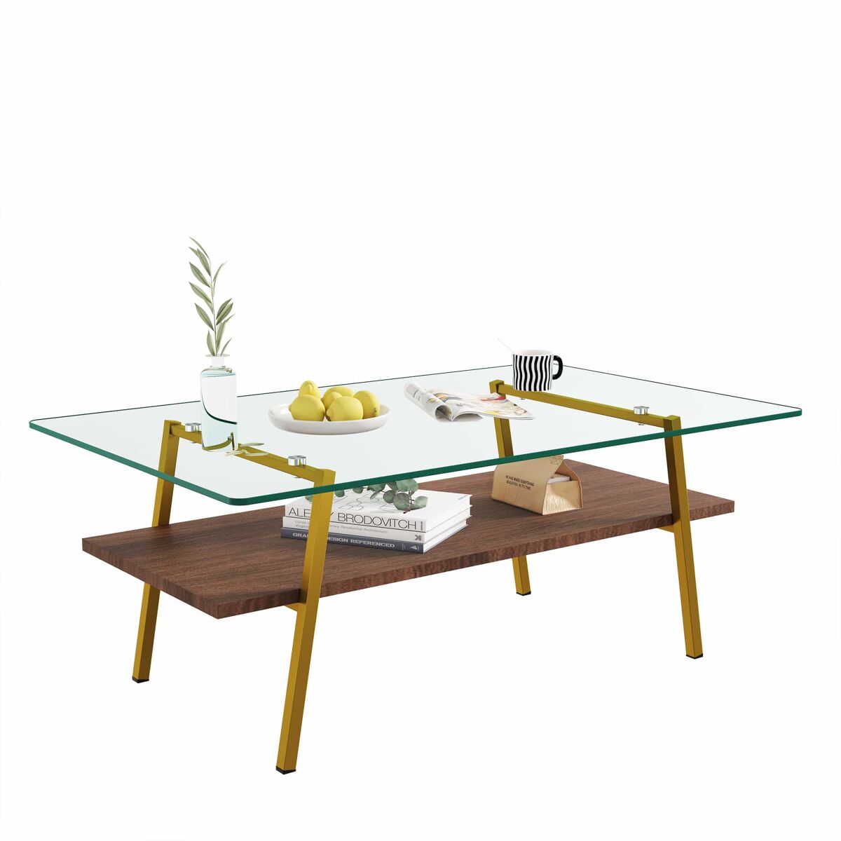 mesa de centro 98x58x425 cm - cristal templado y patas metalicas - rosa dorado