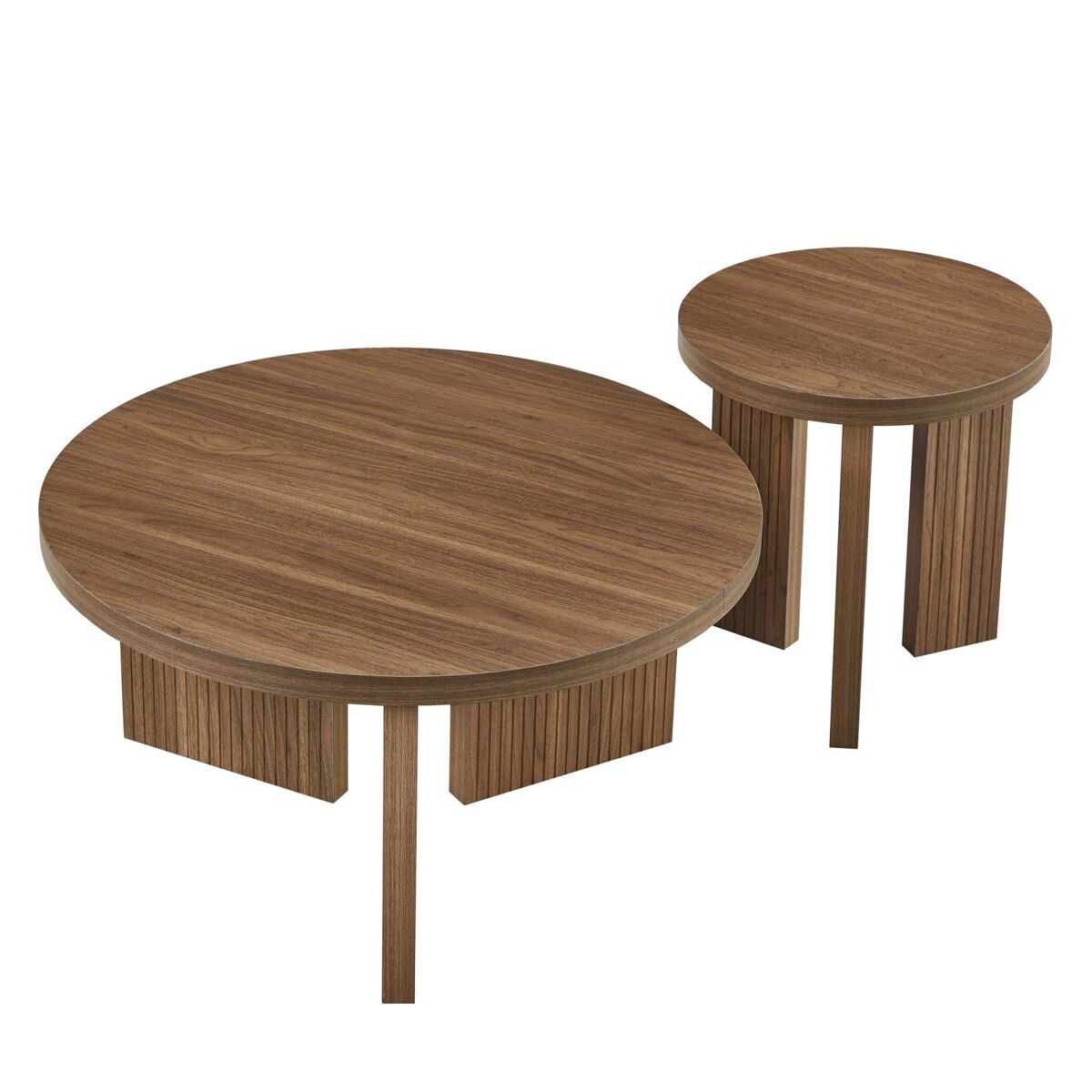 mesa de centro redonda 2 piezas - diseno con ranuras y estilo moderno - marron nogal