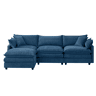 Sofá modular de 3 lugares com chaise longue e pufe - Chenilla premium, formato em L, confortável e respirável - Azul