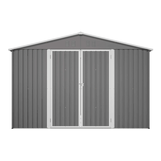 Cobertizo metálico de jardim 300×311×200 cm - Estrutura com base, portas com fechadura e resistente às intempéries - Cinzento Cobertizo metálico de jardim 300×311×200 cm - Estrutura com base, portas com fechadura e resistente às intempéries - Cinzento