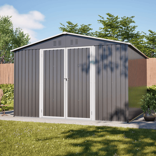 Cobertizo metálico de jardim 300×311×200 cm - Estrutura com base, portas com fechadura e resistente às intempéries - Cinzento Cobertizo metálico de jardim 300×311×200 cm - Estrutura com base, portas com fechadura e resistente às intempéries - Cinzento
