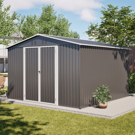 Cobertizo metálico de jardim 300×311×200 cm - Estrutura com base, portas com fechadura e resistente às intempéries - Cinzento Cobertizo metálico de jardim 300×311×200 cm - Estrutura com base, portas com fechadura e resistente às intempéries - Cinzento