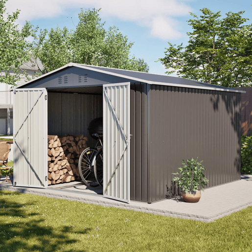 Cobertizo metálico de jardim 300×311×200 cm - Estrutura com base, portas com fechadura e resistente às intempéries - Cinzento Cobertizo metálico de jardim 300×311×200 cm - Estrutura com base, portas com fechadura e resistente às intempéries - Cinzento