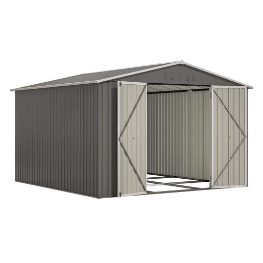 Cobertizo metálico de jardim 300×311×200 cm - Estrutura com base, portas com fechadura e resistente às intempéries - Cinzento Cobertizo metálico de jardim 300×311×200 cm - Estrutura com base, portas com fechadura e resistente às intempéries - Cinzento