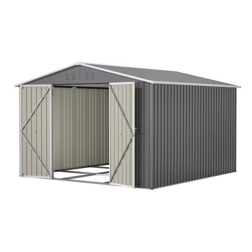 Cobertizo metálico de jardim 300×311×200 cm - Estrutura com base, portas com fechadura e resistente às intempéries - Cinzento Cobertizo metálico de jardim 300×311×200 cm - Estrutura com base, portas com fechadura e resistente às intempéries - Cinzento