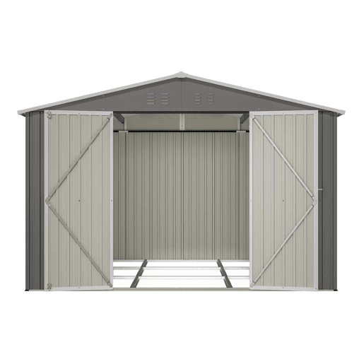 Cobertizo metálico de jardim 300×311×200 cm - Estrutura com base, portas com fechadura e resistente às intempéries - Cinzento Cobertizo metálico de jardim 300×311×200 cm - Estrutura com base, portas com fechadura e resistente às intempéries - Cinzento