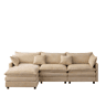 Sofá modular de 3 lugares com chaise longue e pufe - Chenilla premium e conforto familiar - Café claro