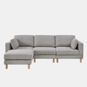 Sofá de canto de 3 lugares com pufe 235×152×78 cm - L, poliéster e pernas de madeira maciça - Cinza