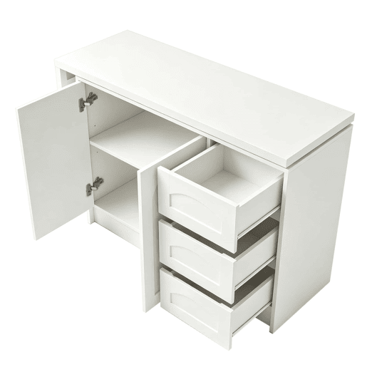 Secretária de canto em L 110-170 × 40 × 75 cm u2013 giratória a 360°, 3 gavetas e armário u2013 Branco Secretária de canto em L 110-170 × 40 × 75 cm u2013 giratória a 360°, 3 gavetas e armário u2013 Branco