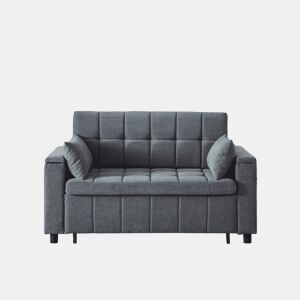 Sofá-cama 3 em 1 de 2 lugares - Chenilla, cama extraível, arrumação nos braços e bolsos laterais - Cinzento