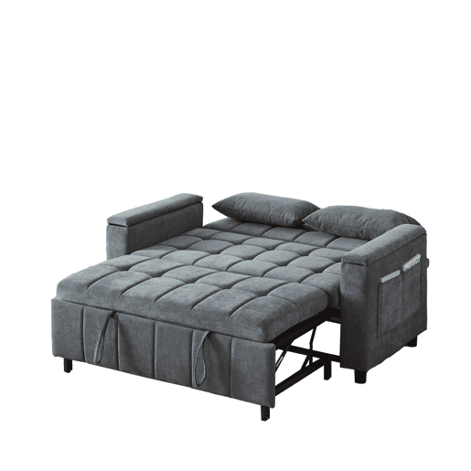 Sofá-cama 3 em 1 de 2 lugares - Chenilla, cama extraível, arrumação nos braços e bolsos laterais - Cinzento Sofá-cama 3 em 1 de 2 lugares - Chenilla, cama extraível, arrumação nos braços e bolsos laterais - Cinzento