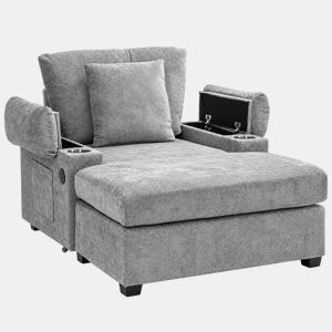 Sofá relax em chenille - com porta-copos e entrada USB - Cinzento