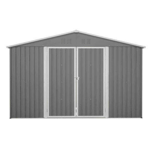 Casinha de jardim metálica 300×252×191 cm - Telhado de duas águas, grande capacidade e arrumação segura - Cinzento Casinha de jardim metálica 300×252×191 cm - Telhado de duas águas, grande capacidade e arrumação segura - Cinzento