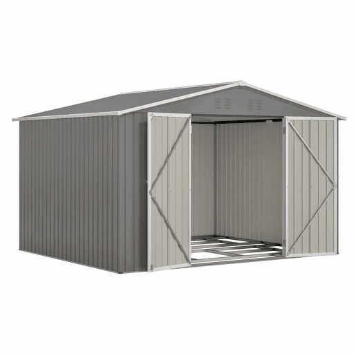 Casinha de jardim metálica 300×252×191 cm - Telhado de duas águas, grande capacidade e arrumação segura - Cinzento Casinha de jardim metálica 300×252×191 cm - Telhado de duas águas, grande capacidade e arrumação segura - Cinzento