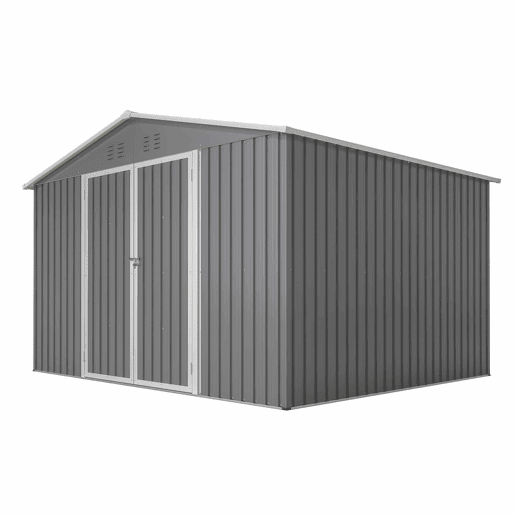 Casinha de jardim metálica 300×252×191 cm - Telhado de duas águas, grande capacidade e arrumação segura - Cinzento Casinha de jardim metálica 300×252×191 cm - Telhado de duas águas, grande capacidade e arrumação segura - Cinzento