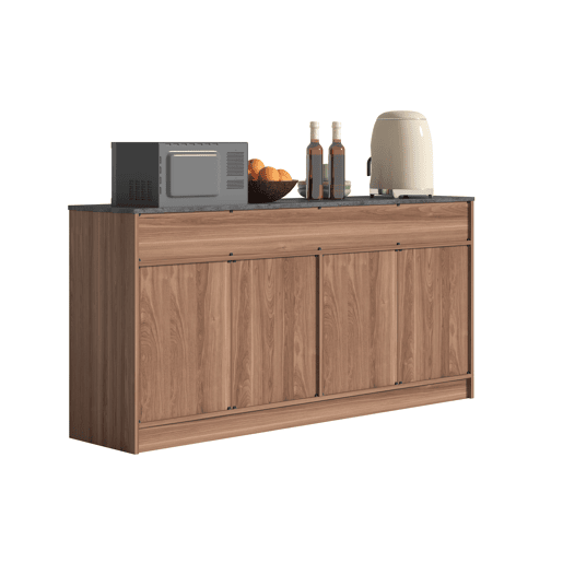 Aparador de cozinha de 160 cm - 3 gavetas, prateleiras ajustáveis, tampo com efeito de betão, design em nogueira - cor nogueira
