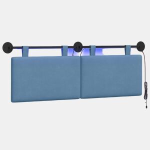 Cabeceira de cama suspensa Com luz LED Azul Tecido de Veludo Cotele