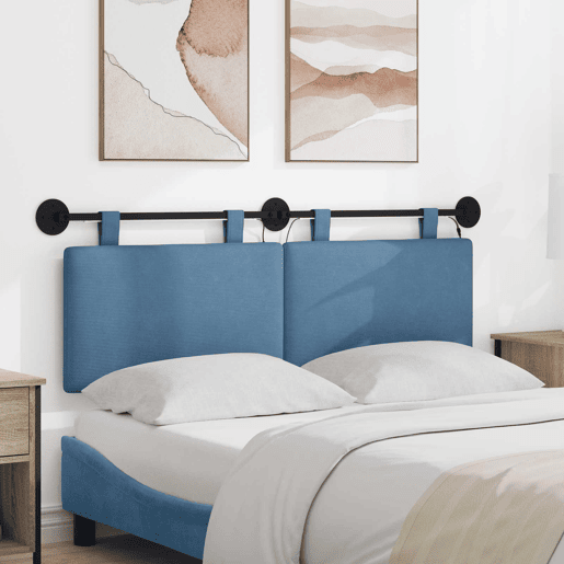 Cabeceira de cama suspensa Com luz LED Azul Tecido de Veludo Cotele Cabeceira de cama suspensa Com luz LED Azul Tecido de Veludo Cotele