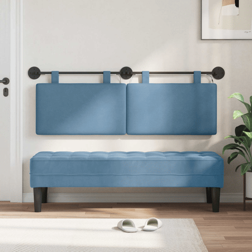 Cabeceira de cama suspensa Com luz LED Azul Tecido de Veludo Cotele Cabeceira de cama suspensa Com luz LED Azul Tecido de Veludo Cotele