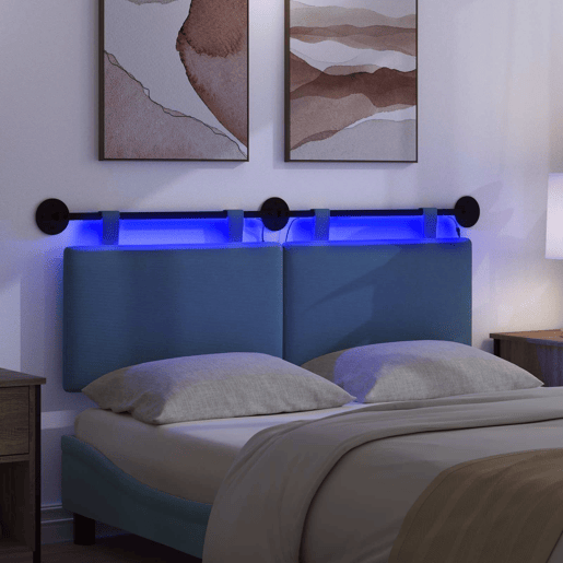 Cabeceira de cama suspensa Com luz LED Azul Tecido de Veludo Cotele Cabeceira de cama suspensa Com luz LED Azul Tecido de Veludo Cotele